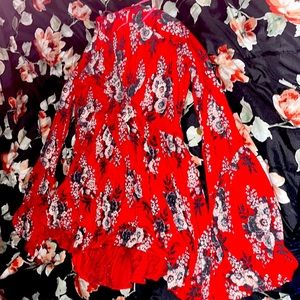 FREE PEOPLE Long Sleeve Red Blouse